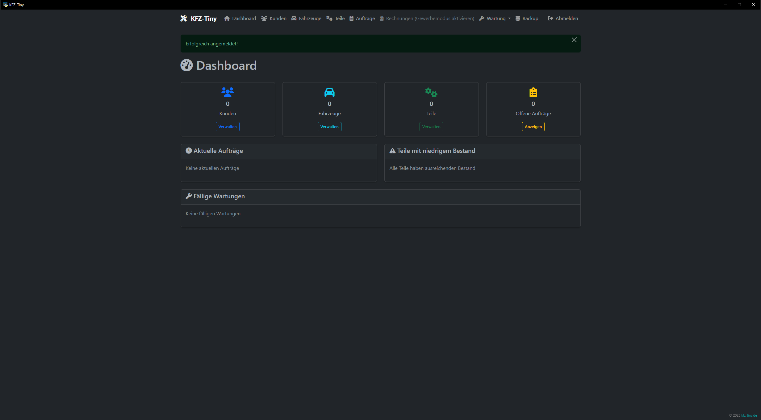 KFZ-Tiny Benutzeroberfläche